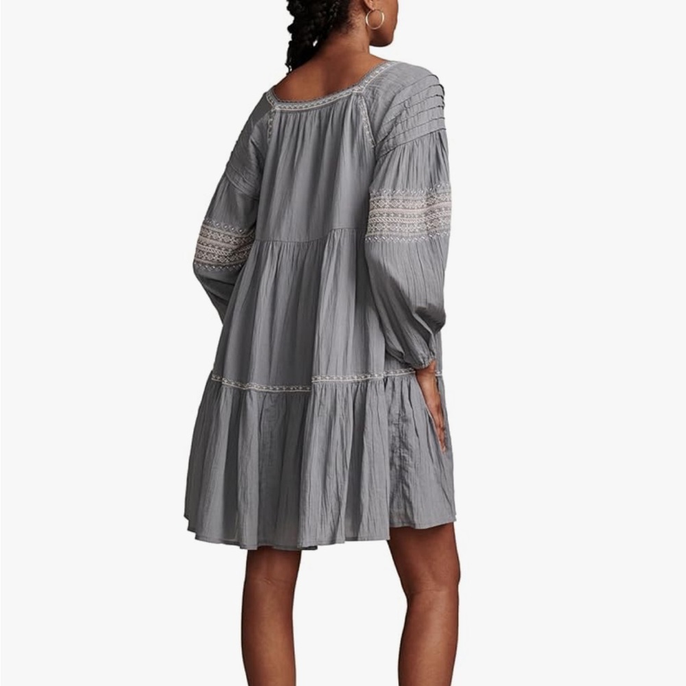 NWOT Lucky Brand Long-sleeves Tiered Mini Dress, L, Blue - Picture 4 of 7